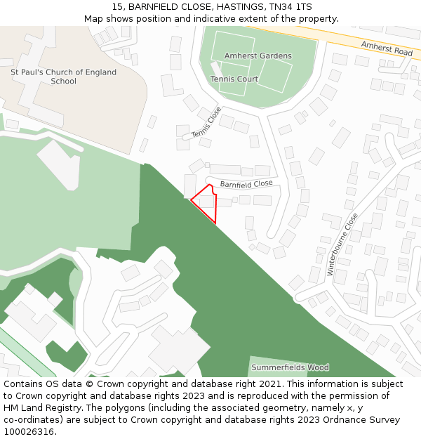 15, BARNFIELD CLOSE, HASTINGS, TN34 1TS: Location map and indicative extent of plot