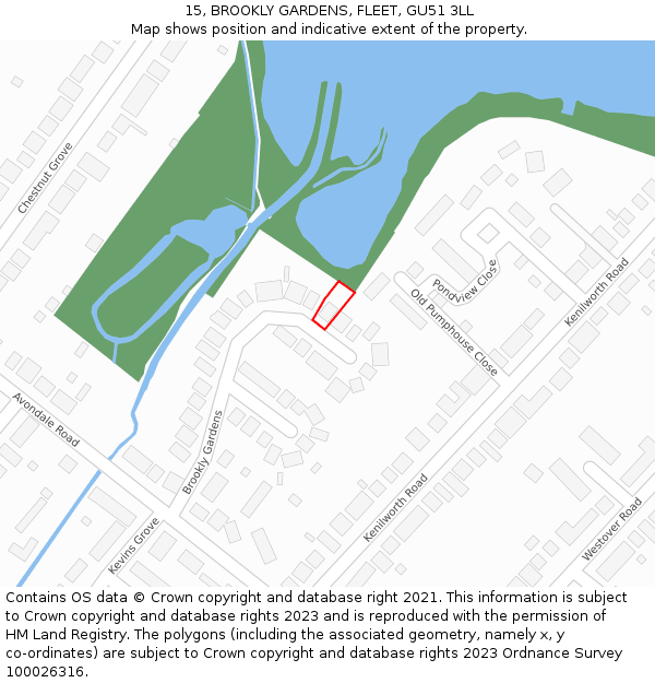 15, BROOKLY GARDENS, FLEET, GU51 3LL: Location map and indicative extent of plot