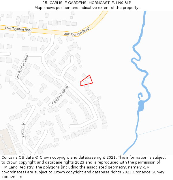 15, CARLISLE GARDENS, HORNCASTLE, LN9 5LP: Location map and indicative extent of plot