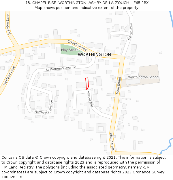 15, CHAPEL RISE, WORTHINGTON, ASHBY-DE-LA-ZOUCH, LE65 1RX: Location map and indicative extent of plot