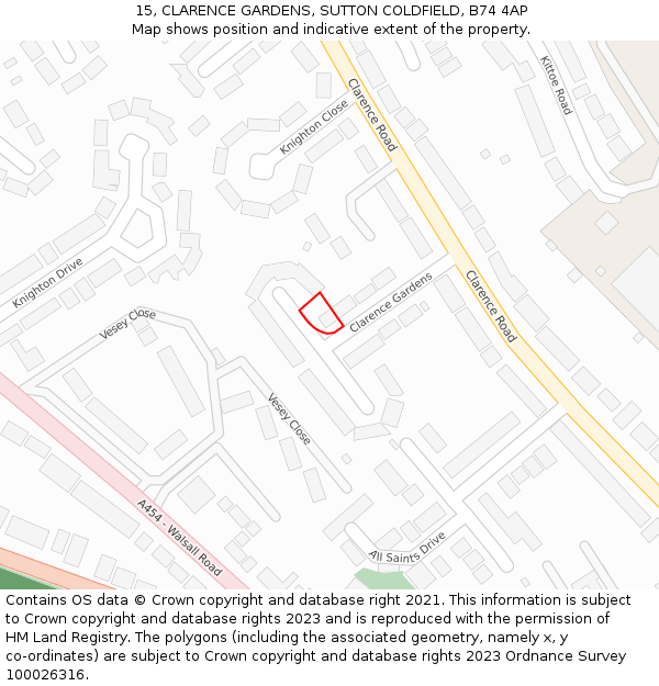 15, CLARENCE GARDENS, SUTTON COLDFIELD, B74 4AP: Location map and indicative extent of plot