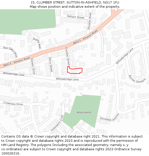 15, CLUMBER STREET, SUTTON-IN-ASHFIELD, NG17 1FU: Location map and indicative extent of plot