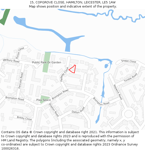 15, COPGROVE CLOSE, HAMILTON, LEICESTER, LE5 1AW: Location map and indicative extent of plot