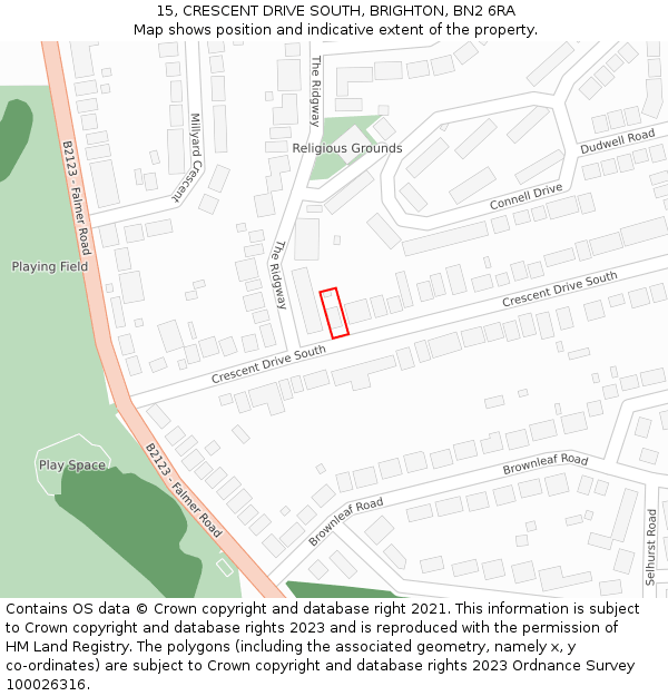 15, CRESCENT DRIVE SOUTH, BRIGHTON, BN2 6RA: Location map and indicative extent of plot