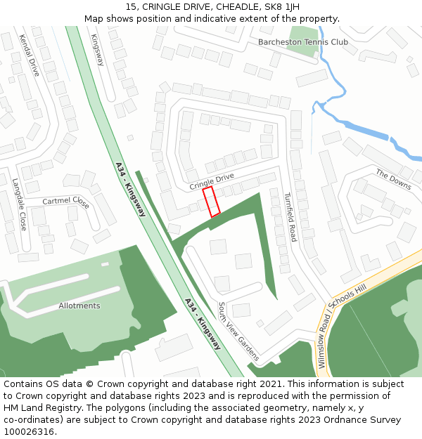 15, CRINGLE DRIVE, CHEADLE, SK8 1JH: Location map and indicative extent of plot