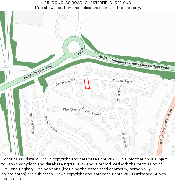 15, DOUGLAS ROAD, CHESTERFIELD, S41 0UD: Location map and indicative extent of plot