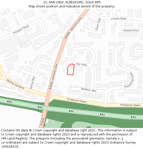 15, FAIR VIEW, ALRESFORD, SO24 9PR: Location map and indicative extent of plot