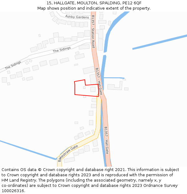 15, HALLGATE, MOULTON, SPALDING, PE12 6QF: Location map and indicative extent of plot