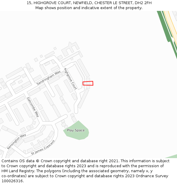 15, HIGHGROVE COURT, NEWFIELD, CHESTER LE STREET, DH2 2FH: Location map and indicative extent of plot