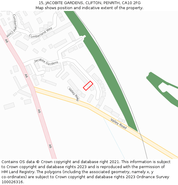 15, JACOBITE GARDENS, CLIFTON, PENRITH, CA10 2FG: Location map and indicative extent of plot