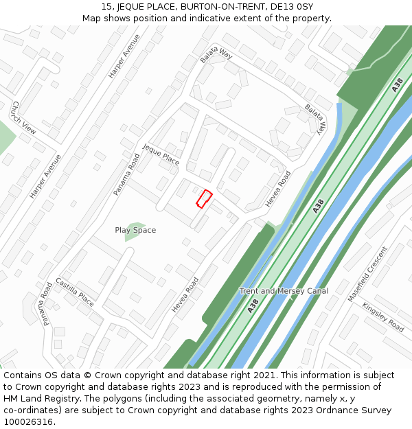 15, JEQUE PLACE, BURTON-ON-TRENT, DE13 0SY: Location map and indicative extent of plot