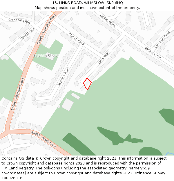 15, LINKS ROAD, WILMSLOW, SK9 6HQ: Location map and indicative extent of plot