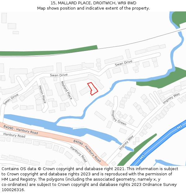 15, MALLARD PLACE, DROITWICH, WR9 8WD: Location map and indicative extent of plot