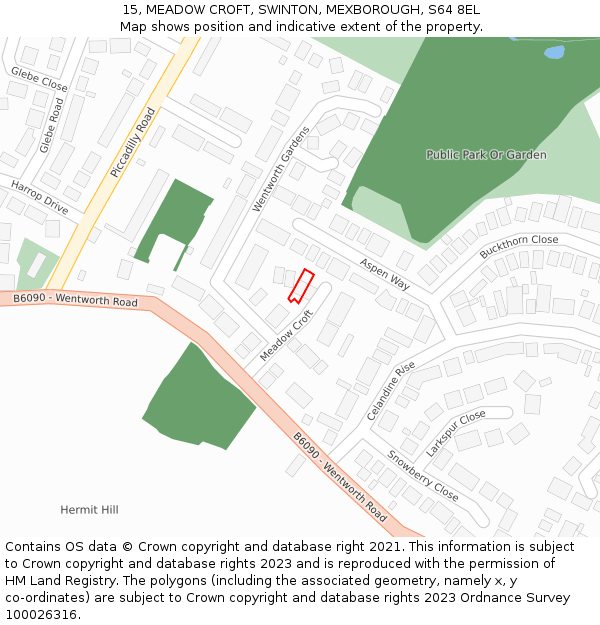 15, MEADOW CROFT, SWINTON, MEXBOROUGH, S64 8EL: Location map and indicative extent of plot