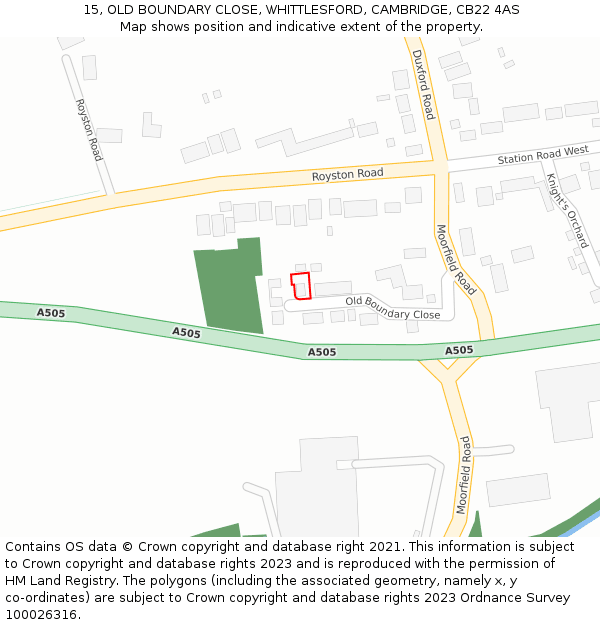 15, OLD BOUNDARY CLOSE, WHITTLESFORD, CAMBRIDGE, CB22 4AS: Location map and indicative extent of plot