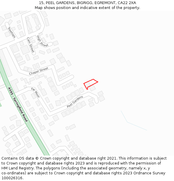 15, PEEL GARDENS, BIGRIGG, EGREMONT, CA22 2XA: Location map and indicative extent of plot