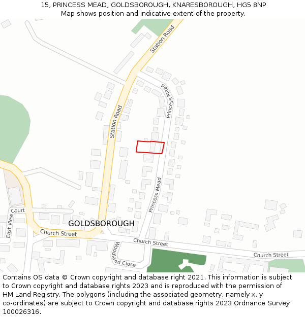 15, PRINCESS MEAD, GOLDSBOROUGH, KNARESBOROUGH, HG5 8NP: Location map and indicative extent of plot