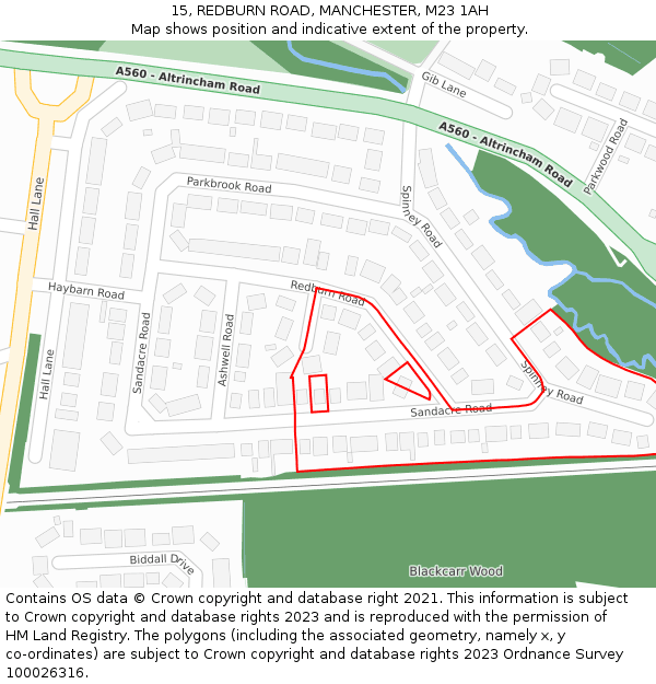 15, REDBURN ROAD, MANCHESTER, M23 1AH: Location map and indicative extent of plot