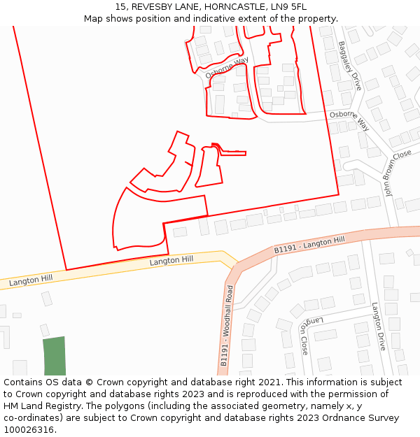 15, REVESBY LANE, HORNCASTLE, LN9 5FL: Location map and indicative extent of plot