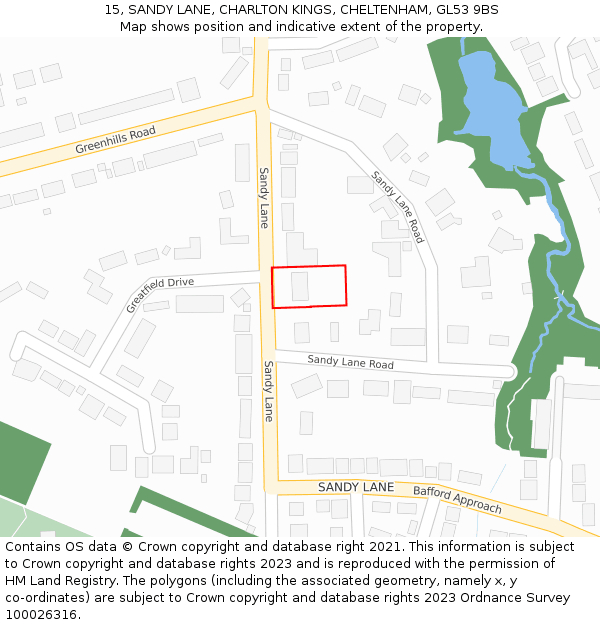 15, SANDY LANE, CHARLTON KINGS, CHELTENHAM, GL53 9BS: Location map and indicative extent of plot