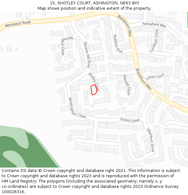 15, SHOTLEY COURT, ASHINGTON, NE63 8XY: Location map and indicative extent of plot