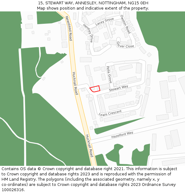 15, STEWART WAY, ANNESLEY, NOTTINGHAM, NG15 0EH: Location map and indicative extent of plot