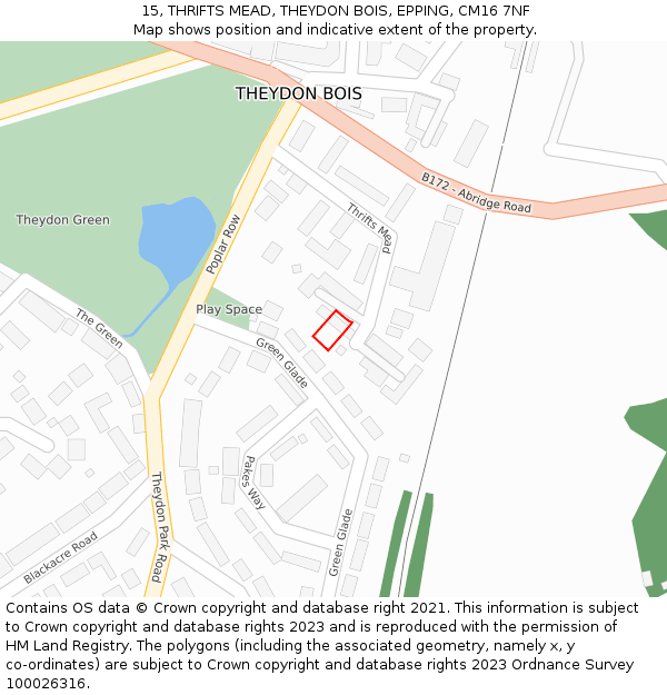 15, THRIFTS MEAD, THEYDON BOIS, EPPING, CM16 7NF: Location map and indicative extent of plot