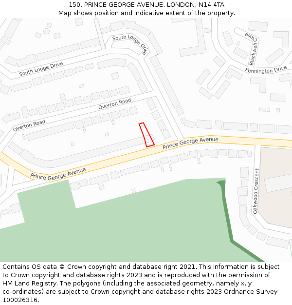 150, PRINCE GEORGE AVENUE, LONDON, N14 4TA: Location map and indicative extent of plot