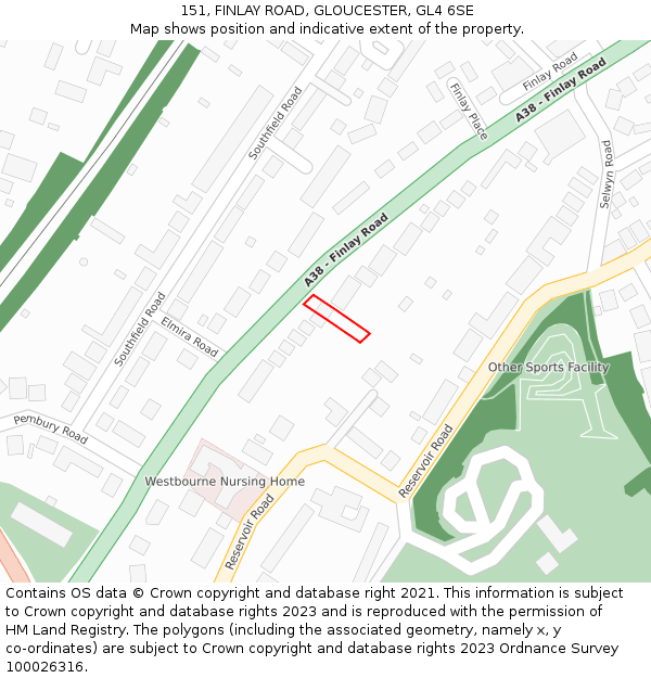 151, FINLAY ROAD, GLOUCESTER, GL4 6SE: Location map and indicative extent of plot