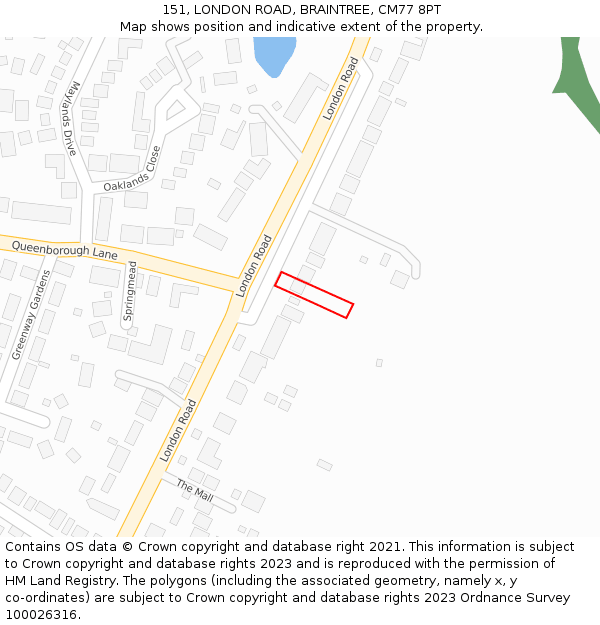 151, LONDON ROAD, BRAINTREE, CM77 8PT: Location map and indicative extent of plot