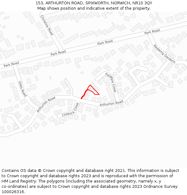 153, ARTHURTON ROAD, SPIXWORTH, NORWICH, NR10 3QY: Location map and indicative extent of plot