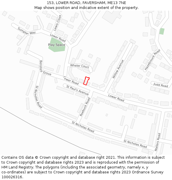 153, LOWER ROAD, FAVERSHAM, ME13 7NE: Location map and indicative extent of plot