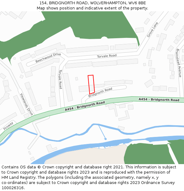 154, BRIDGNORTH ROAD, WOLVERHAMPTON, WV6 8BE: Location map and indicative extent of plot