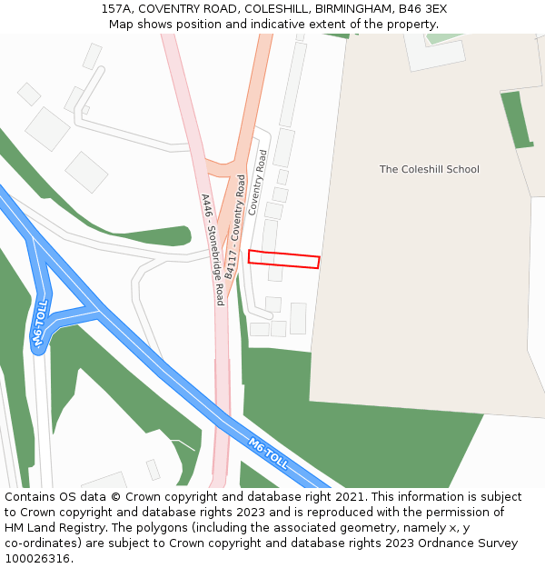 157A, COVENTRY ROAD, COLESHILL, BIRMINGHAM, B46 3EX: Location map and indicative extent of plot