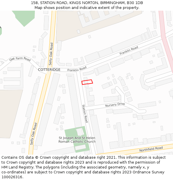 158, STATION ROAD, KINGS NORTON, BIRMINGHAM, B30 1DB: Location map and indicative extent of plot