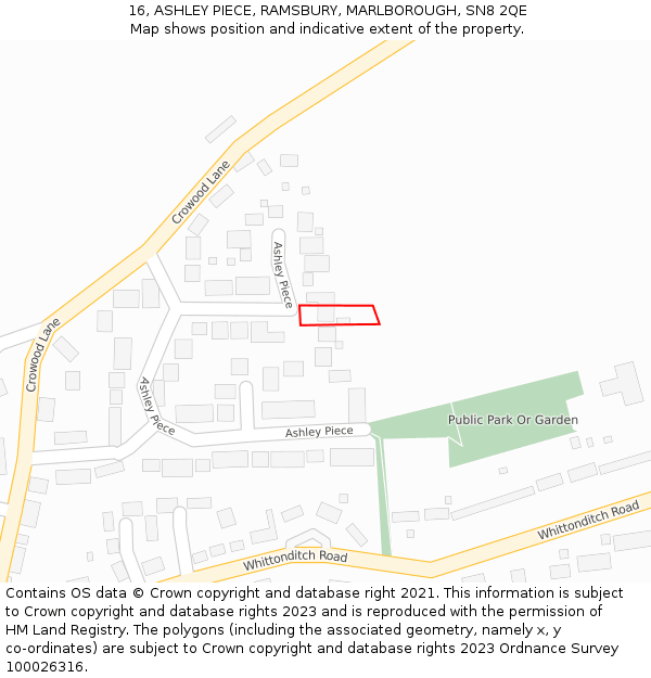 16, ASHLEY PIECE, RAMSBURY, MARLBOROUGH, SN8 2QE: Location map and indicative extent of plot