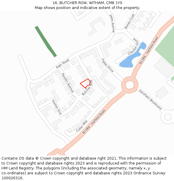 16, BUTCHER ROW, WITHAM, CM8 1YS: Location map and indicative extent of plot