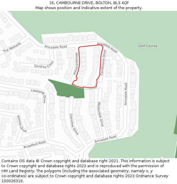 16, CAMBOURNE DRIVE, BOLTON, BL3 4QF: Location map and indicative extent of plot