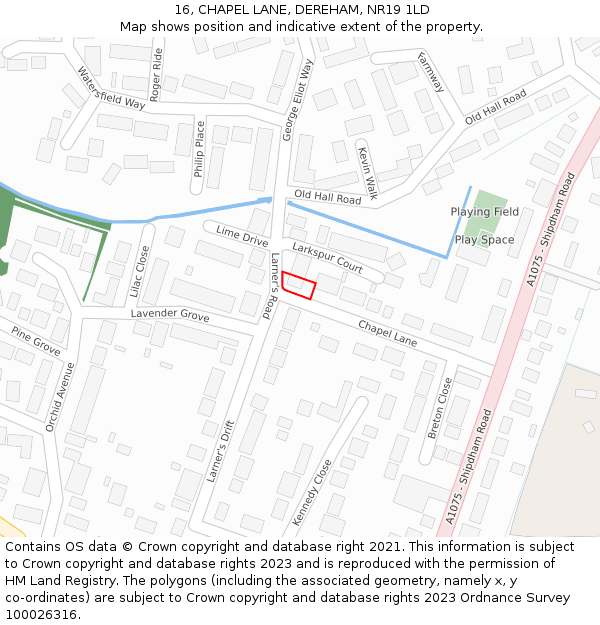 16, CHAPEL LANE, DEREHAM, NR19 1LD: Location map and indicative extent of plot