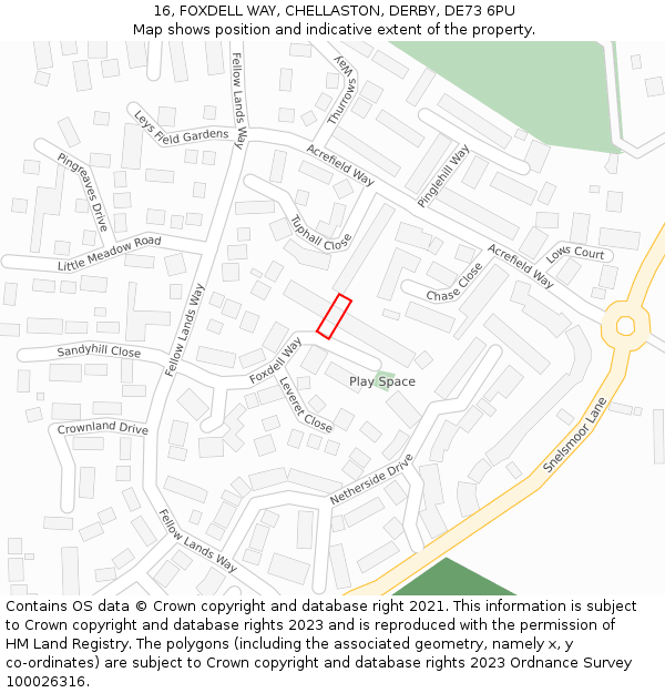 16, FOXDELL WAY, CHELLASTON, DERBY, DE73 6PU: Location map and indicative extent of plot