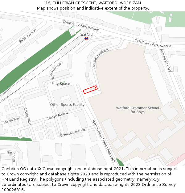 16, FULLERIAN CRESCENT, WATFORD, WD18 7AN: Location map and indicative extent of plot