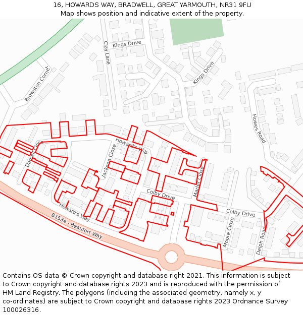 16, HOWARDS WAY, BRADWELL, GREAT YARMOUTH, NR31 9FU: Location map and indicative extent of plot