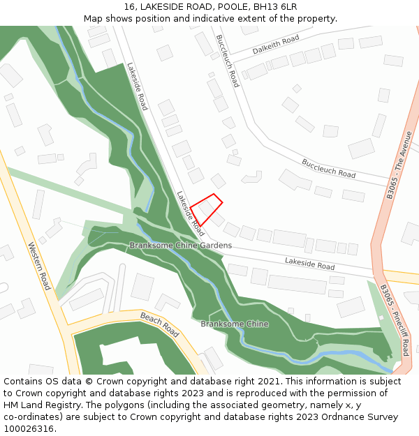 16, LAKESIDE ROAD, POOLE, BH13 6LR: Location map and indicative extent of plot