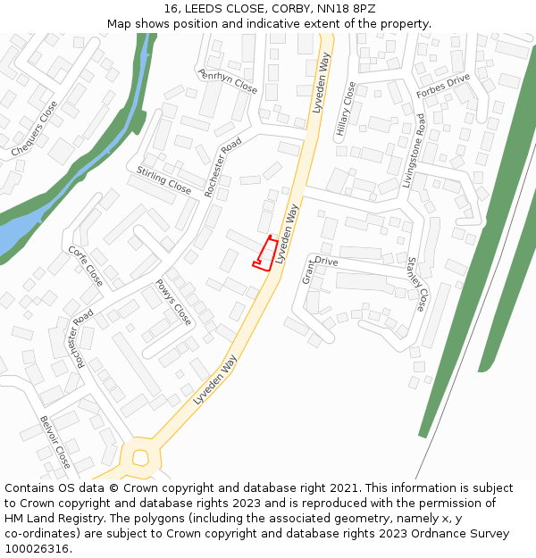 16, LEEDS CLOSE, CORBY, NN18 8PZ: Location map and indicative extent of plot