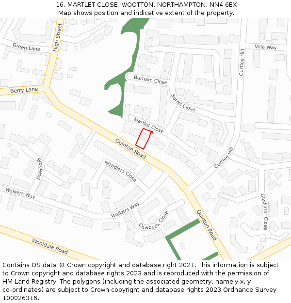 16, MARTLET CLOSE, WOOTTON, NORTHAMPTON, NN4 6EX: Location map and indicative extent of plot