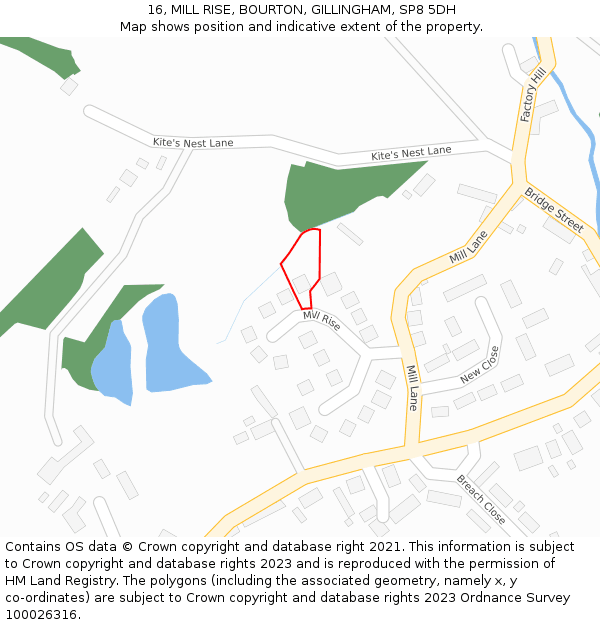 16, MILL RISE, BOURTON, GILLINGHAM, SP8 5DH: Location map and indicative extent of plot