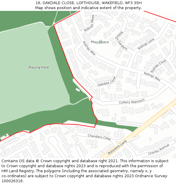 16, OAKDALE CLOSE, LOFTHOUSE, WAKEFIELD, WF3 3SH: Location map and indicative extent of plot