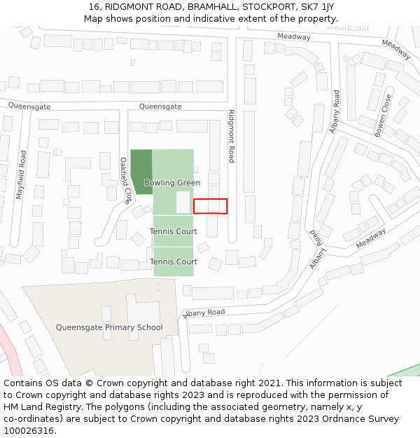 16, RIDGMONT ROAD, BRAMHALL, STOCKPORT, SK7 1JY: Location map and indicative extent of plot