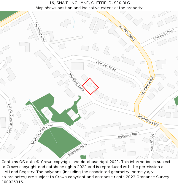 16, SNAITHING LANE, SHEFFIELD, S10 3LG: Location map and indicative extent of plot