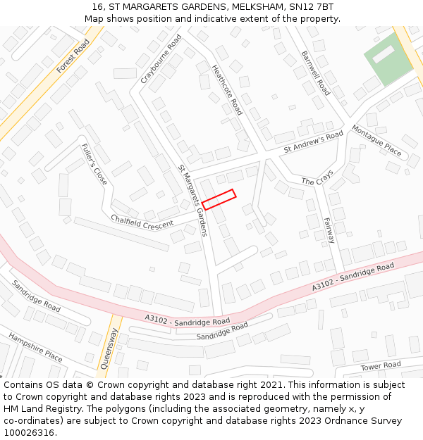 16, ST MARGARETS GARDENS, MELKSHAM, SN12 7BT: Location map and indicative extent of plot